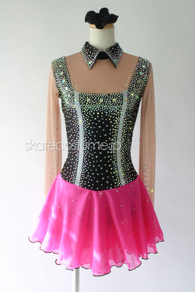 フィギュアスケート衣装・コスチューム VCT-059 黒 ピンク 【スケート  