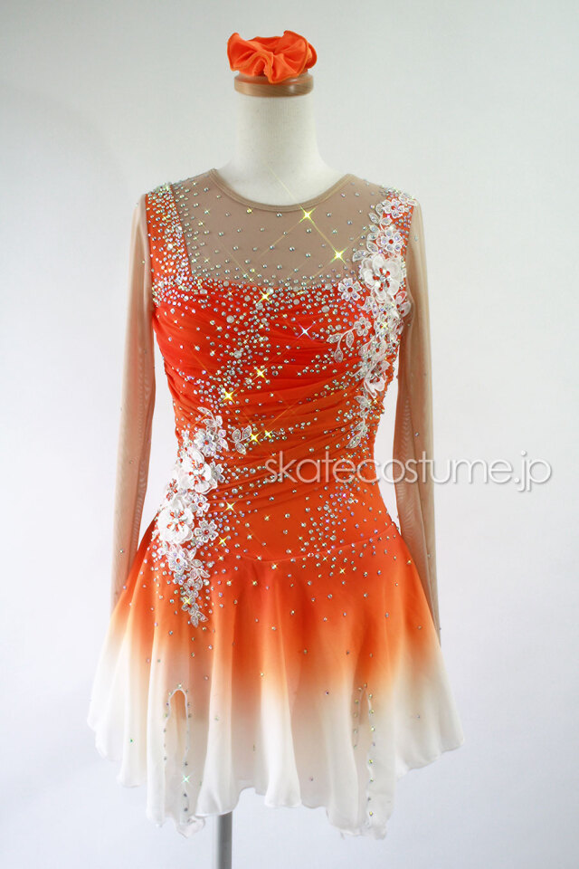 フィギュアスケート衣装・コスチューム VCT-076オレンジ 【スケート