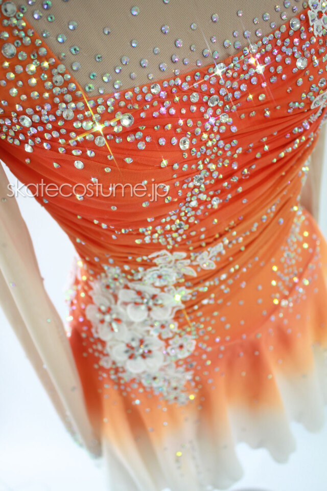 フィギュアスケート衣装・コスチューム VCT-076オレンジ 【スケート
