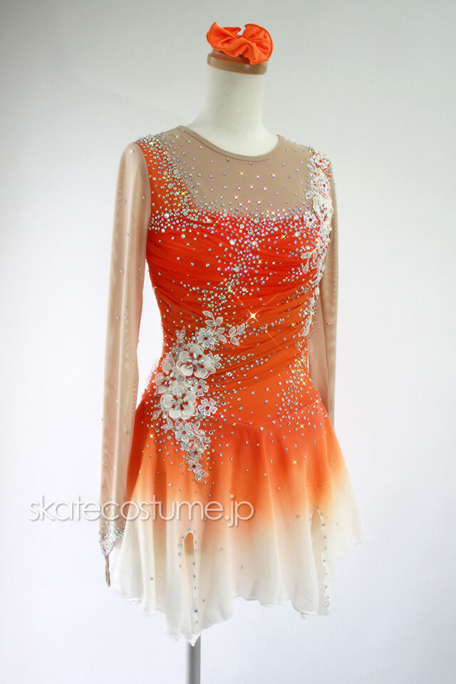 フィギュアスケート衣装・コスチューム VCT-076オレンジ 【スケート