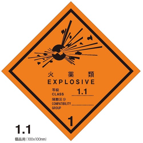 等級1.1　火薬類　標札（個品用）
