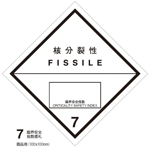 等級7　放射性物質　臨界安全指数標札