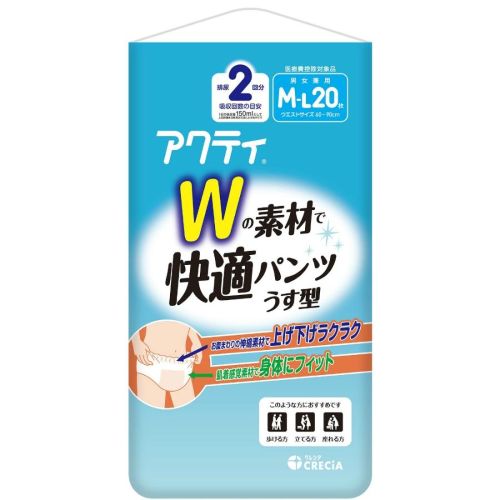 【送料無料】日本製紙クレシア アクティWの素材で快適パンツ うす型 M-Lサイズ  20枚×4個 (1ケース)