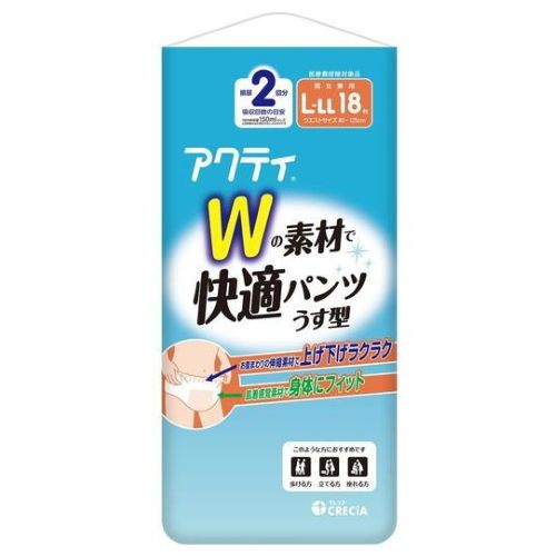 【送料無料】日本製紙クレシア アクティWの素材で快適パンツ うす型 L-LLサイズ 18枚×4個 (1ケース)