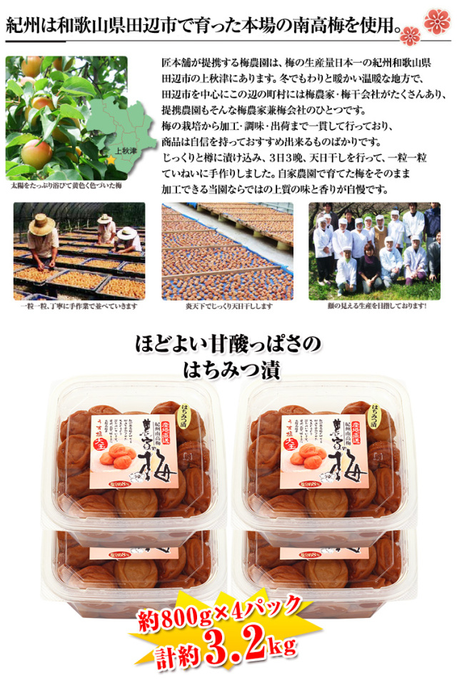 432：紀州南高梅「3L大粒はちみつ漬」約3.2kg