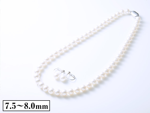 花珠 あこや真珠 ネックレス イヤリングセット 7 5 8 0ｍｍ