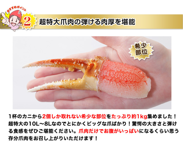 614：【刺身OK】超特大10L～8L生ずわい爪むき身13～20本(約1kg)