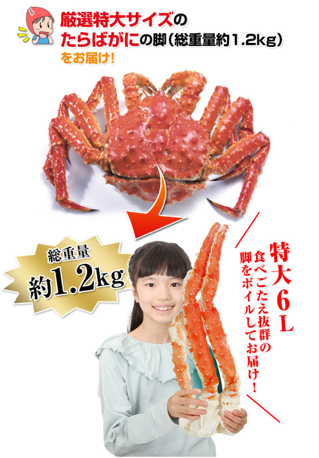 691：特大6Lボイルたらば脚カット1kg超（総重量約1.2kg）