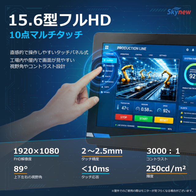 A15産業用タッチパネルPC｜15.6型・RS485・LAN×2・ファンレス｜Skynew