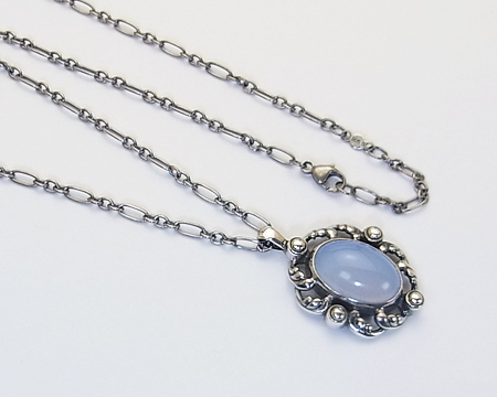ジョージジェンセン ネックレス 1995復刻版 ブルーカルセドニー 色石 925 ジョージジェンセン ネックレス 1995復刻版 ブルーカルセドニー