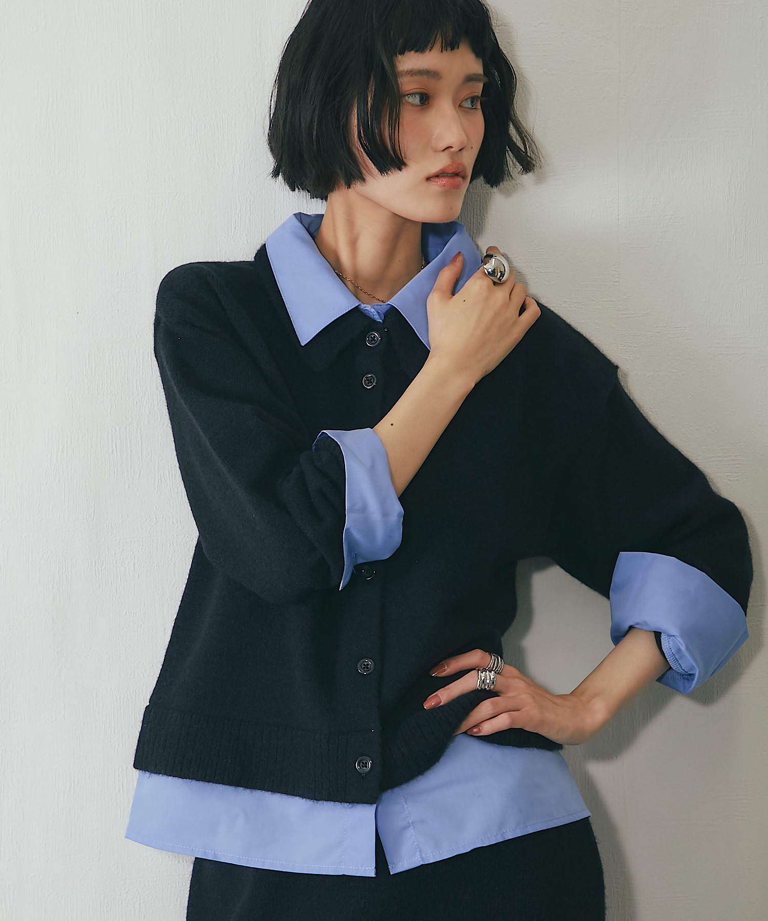 シャツドッキングニットトップス【品番：asA1306】