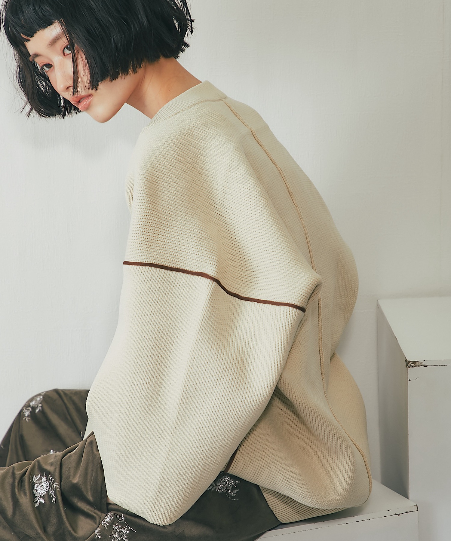 ダンボールニットコクーンラインプルオーバー【品番：as25056】