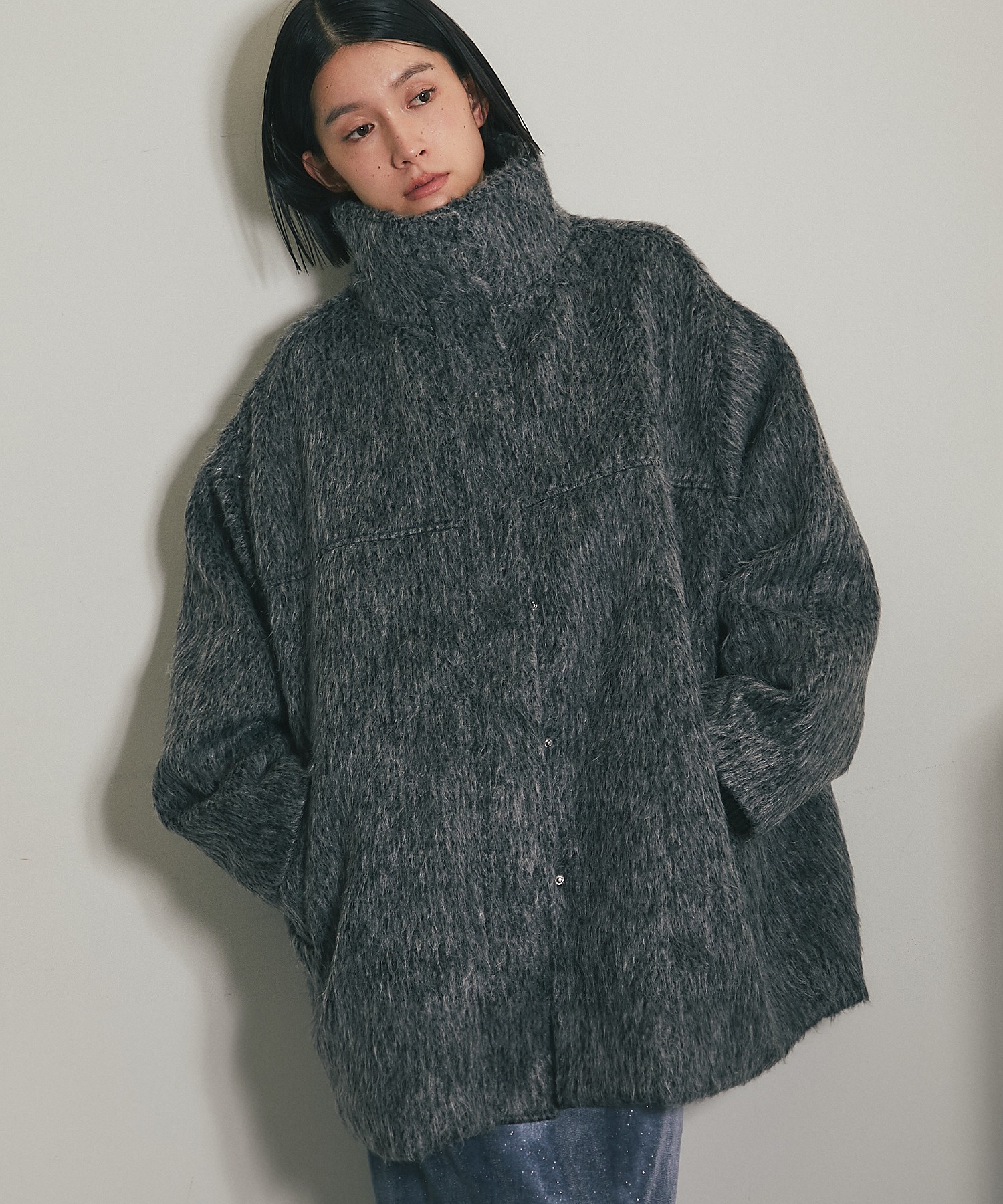 シャギースタンドカラーコート 【品番:as3068】