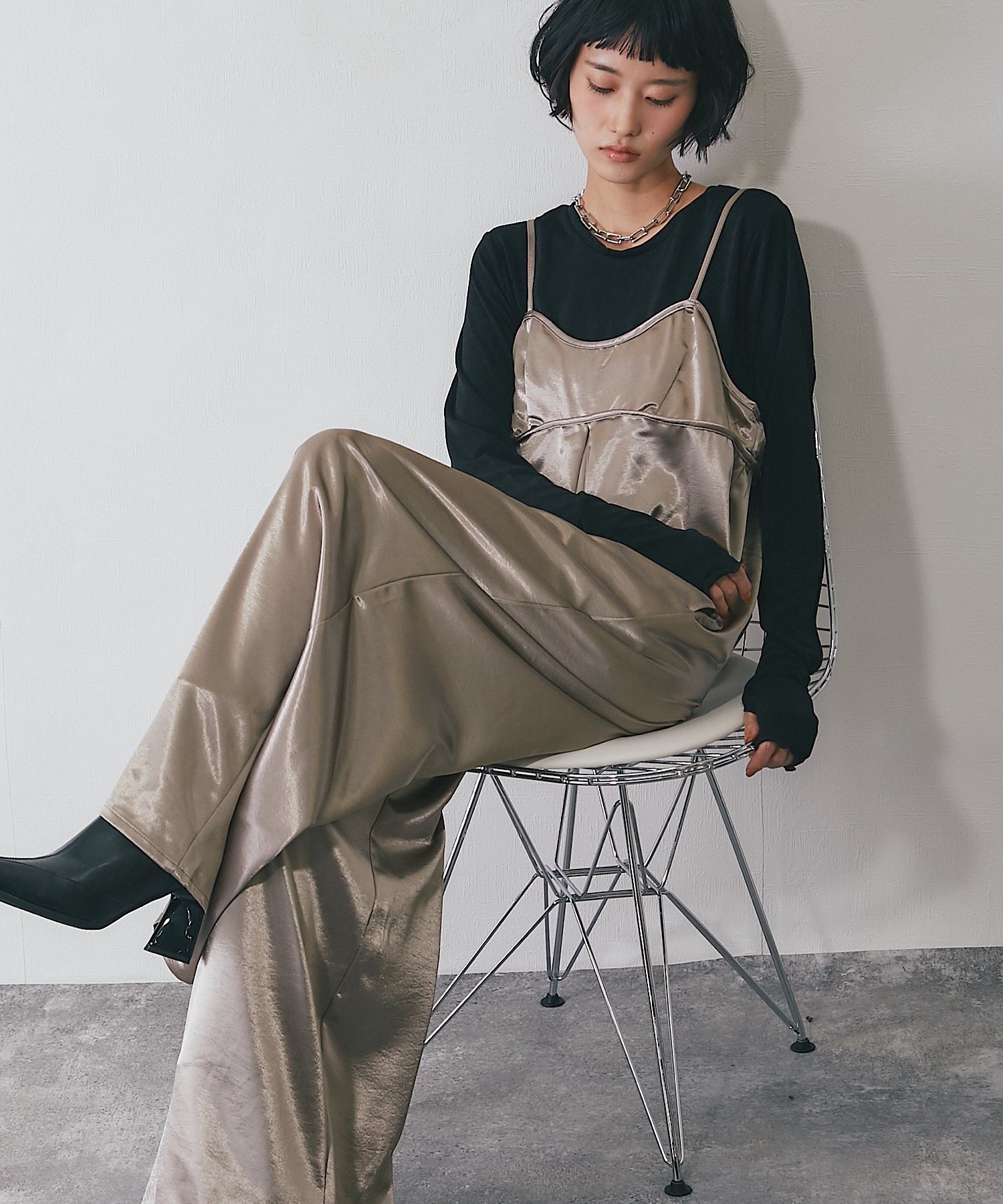 サテンビスチェキャミオールインワン【品番: asR3098】