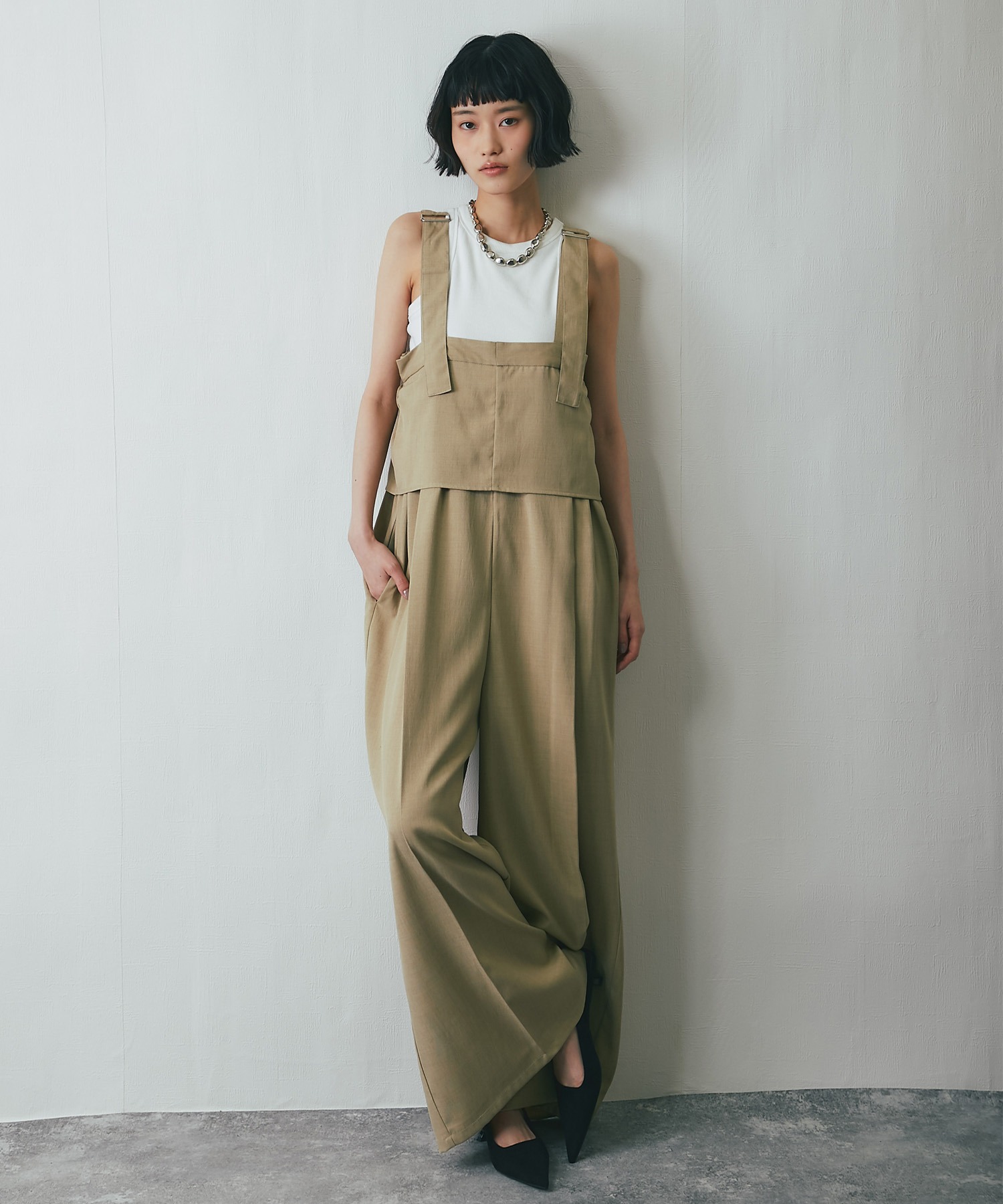 長さ調整可ヘザーエステルケープサロペット【品番: asR3842】