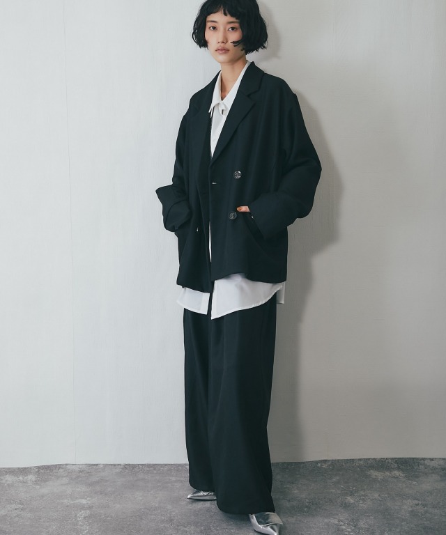 ワイドパンツ+テーラードジャケット2点ベーシックセットアップスーツ【品番:as30353038】