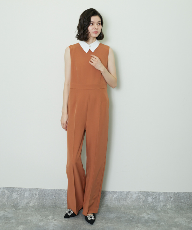 オールインワンパンツ 付け襟付きセミワイドオールインワンパンツドレス 【品番: so1-2131】