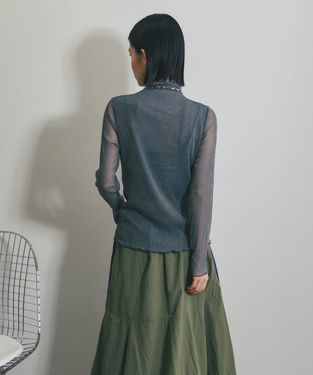 黒いラメ入り長袖トップスM ラメクルーシアートップス/シアーインナー/新色追加（Tシャツ