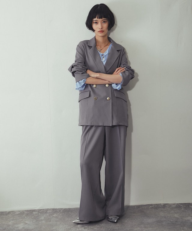 ダブルジャケット&ワイドパンツセットアップスーツ【品番:as247644263578】