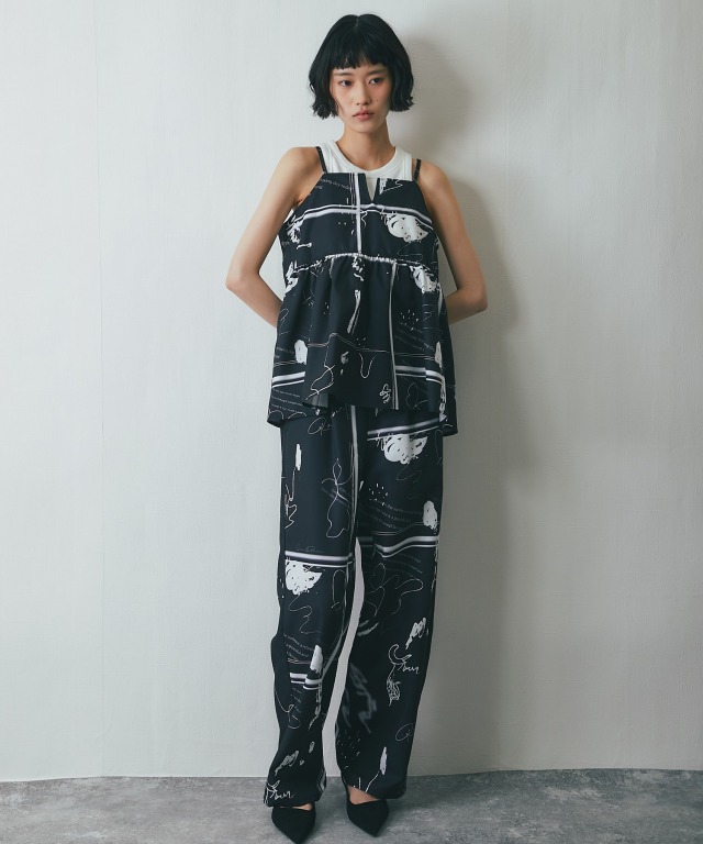 セットアップ対応】花柄プリント柄アブストラクト柄パンツ【品番