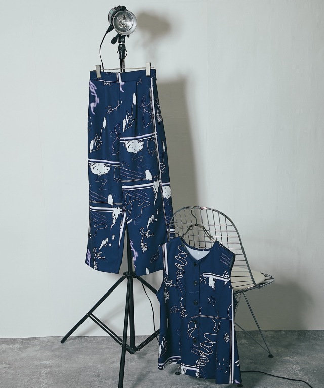 セットアップ対応】花柄プリント柄アブストラクト柄パンツ【品番