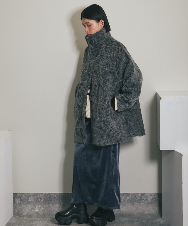 シャギースタンドカラーコート 【品番:as3068】