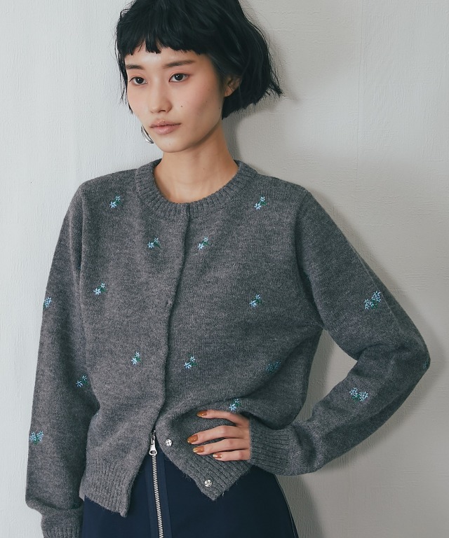 Mardi グレー 花刺繍 カーディガン 長袖 Mardi グレー 花刺繍 カーディガン 長袖