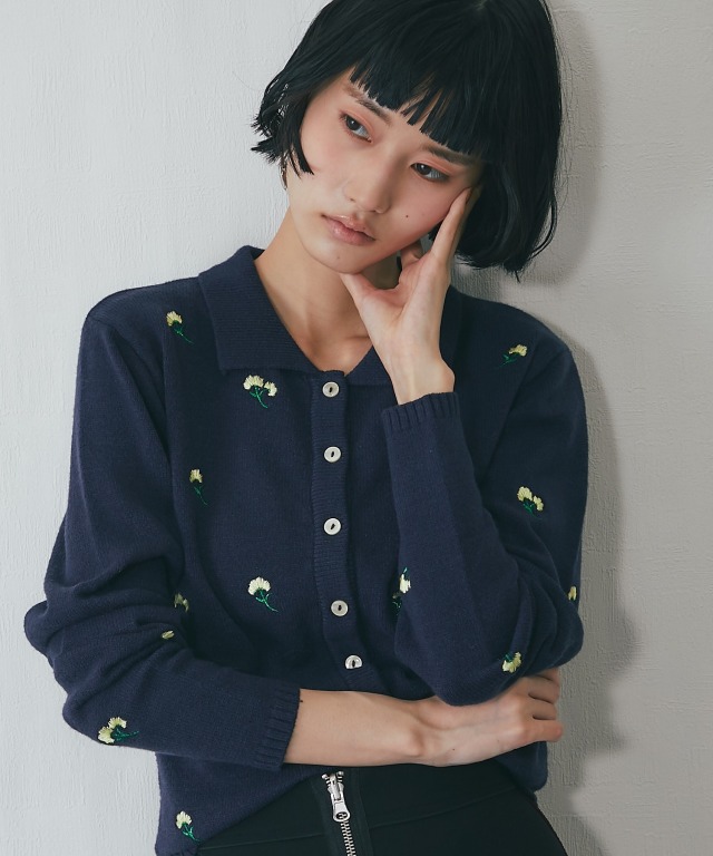 新品 NALDY 襟付き 刺繍 カーディガン 長袖 サイズ38 襟付き花柄刺繍カーディガン【品番：asA1393】