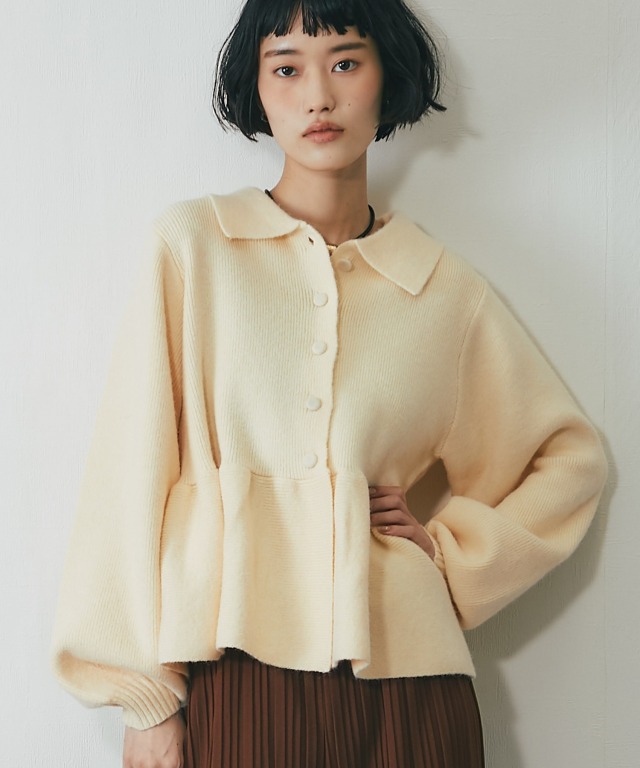 裾フリルペプラム襟付きカーディガン【品番：asA1531】