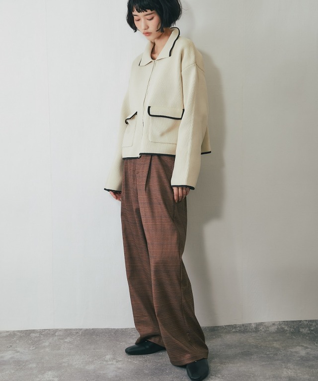 配色襟付きショートニットブルゾン【品番：asF1341】