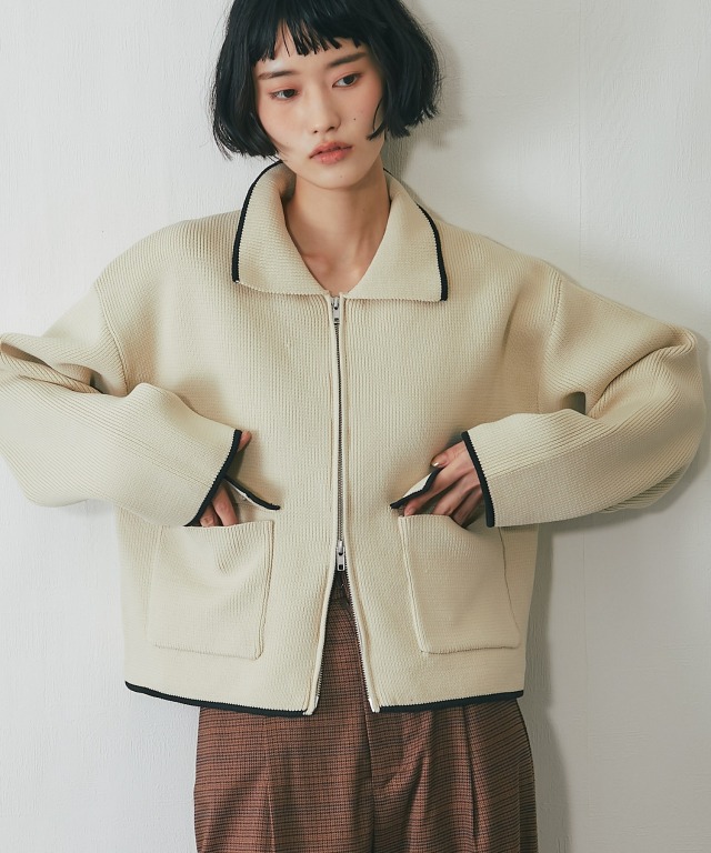 B5712■美品■セオリー 24SS ショート ニット ブルゾン ジャケット S 配色襟付きショートニットブルゾン【品番：asF1341】