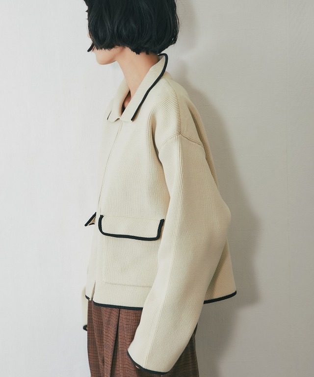配色襟付きショートニットブルゾン【品番：asF1341】