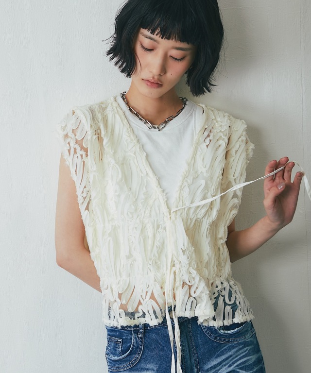 刺繍レースシアーベスト【品番：asF3268】