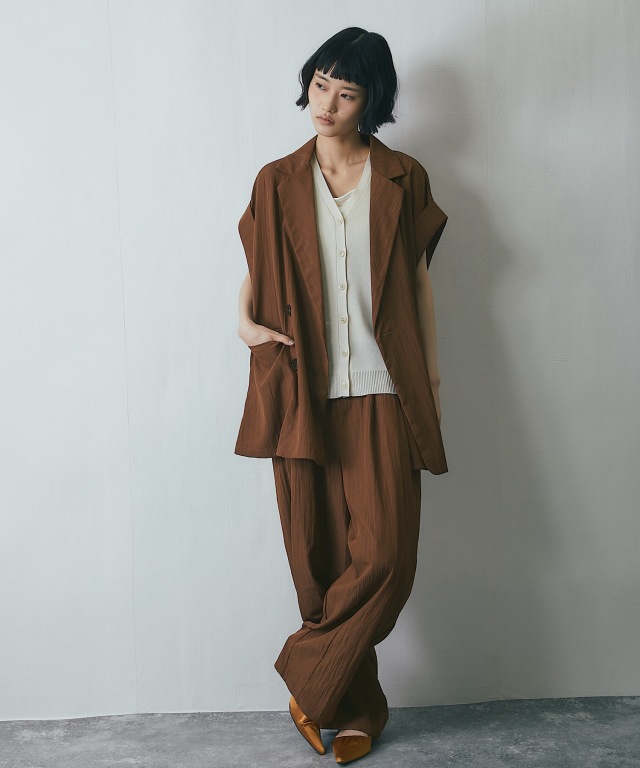 セットアップ対応】リネンライクハーフスリーブジャケット【品番