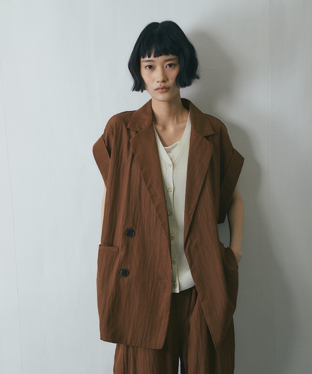 セットアップ対応】リネンライクハーフスリーブジャケット【品番