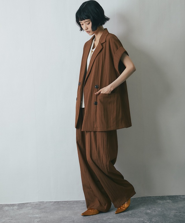 セットアップ対応】リネンライクハーフスリーブジャケット【品番