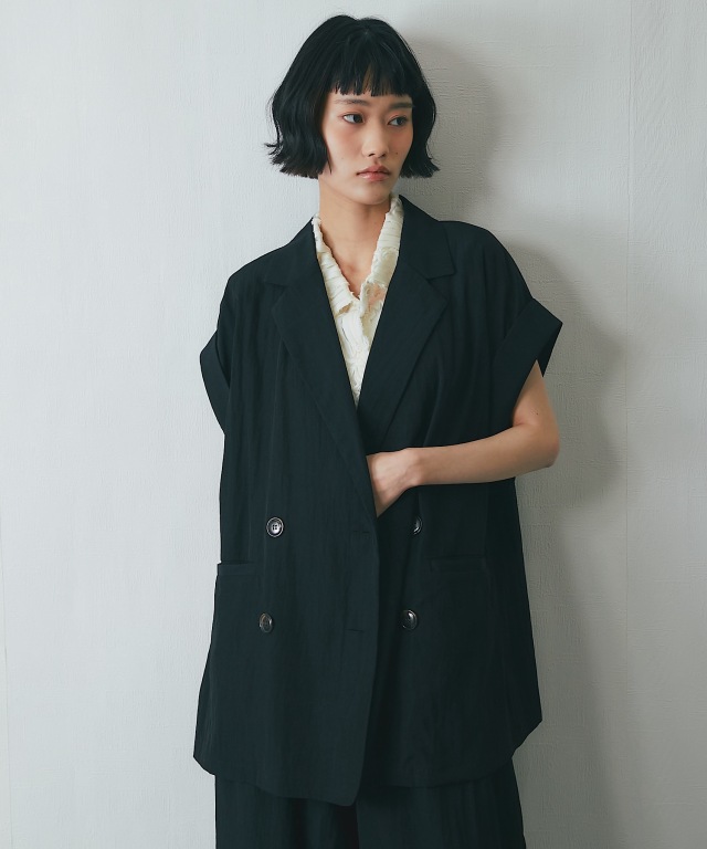 セットアップ対応】リネンライクハーフスリーブジャケット【品番