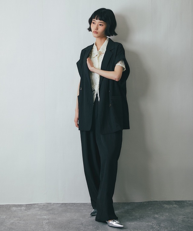 セットアップ対応】リネンライクハーフスリーブジャケット【品番