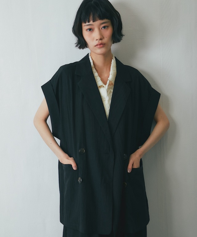 セットアップ対応】リネンライクハーフスリーブジャケット【品番