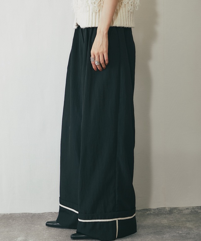 リネンライク折り返しタックパンツツ【品番：asF3635】