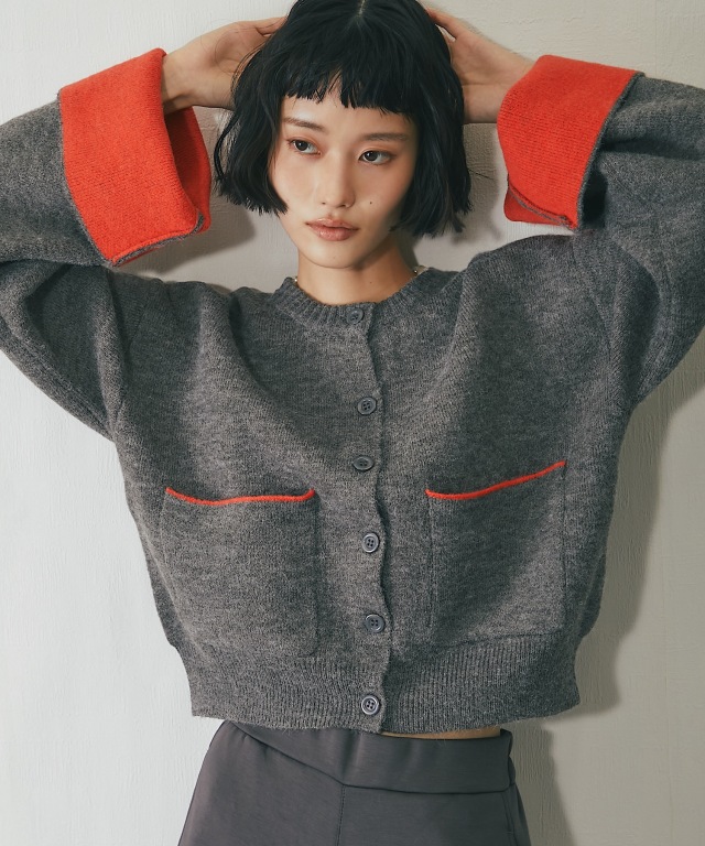 ネット完売エイミーカーディガン羽織　バイカラー エイミーイストワール EIMY ISTOIRE EIMYロゴバイカラーニット