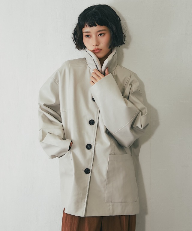 フェイクレザー2WAY襟ボアカバーオール【品番：asR3024】