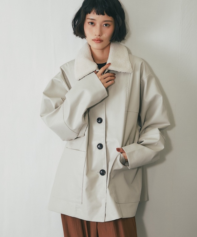 フェイクレザー2WAY襟ボアカバーオール【品番：asR3024】