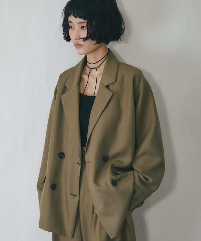 セットアップ可ヘザーエステル袖折り返しジャケット【品番：asR3035】