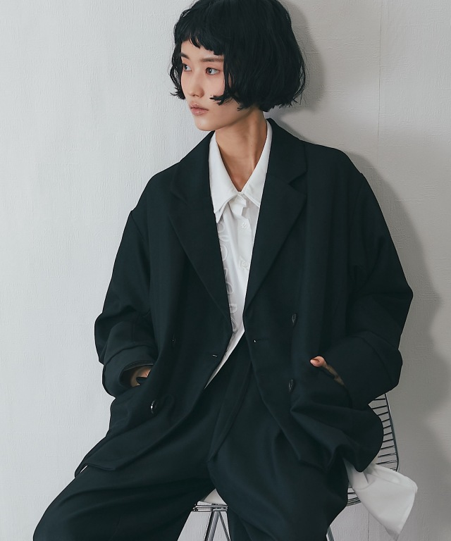 ワイドパンツ＋テーラードジャケット2点ベーシックセットアップスーツ