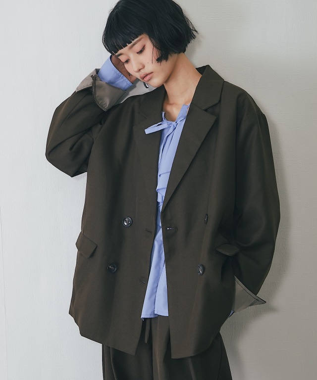 ワイドパンツ＋テーラードジャケット2点ベーシックセットアップスーツ