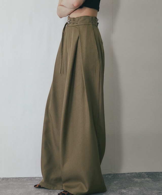 セットアップ可ヘザーエステルワイドパンツ【品番：asR3038】