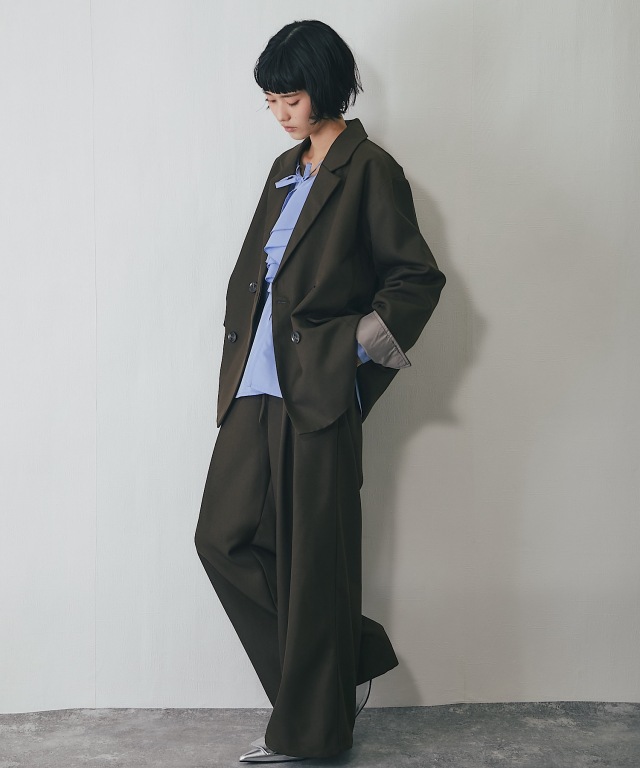 セットアップ可ヘザーエステルワイドパンツ【品番：asR3038】