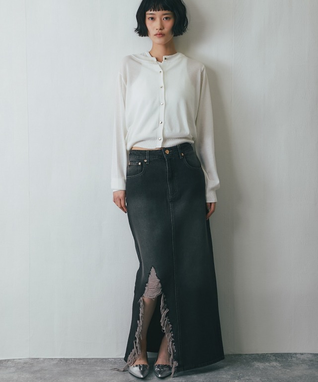 デニムダメージロングスカート 【商品番号：asS3033】