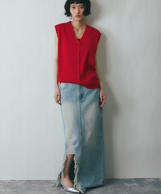 デニムダメージロングスカート 【商品番号：asS3033】